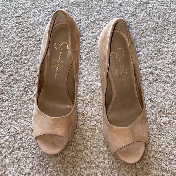 Jessica Simpson Amandax tan suede platform peep toe heels NWOT - Picture 2 of 7